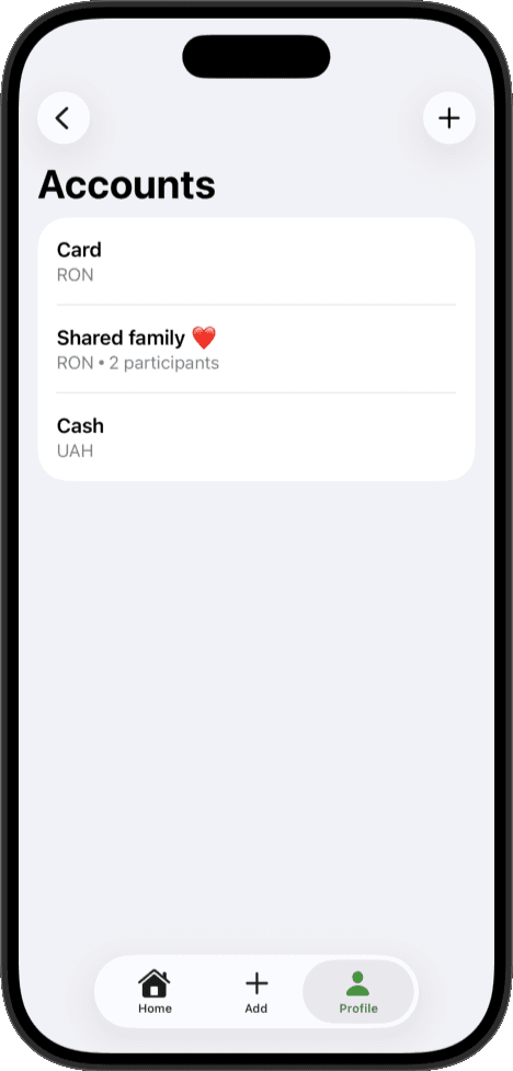 Accounts screen